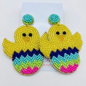 Easter Earrings, Easter Chicks, Seed Bead Easter Earrings, Hand Beaded Earrings